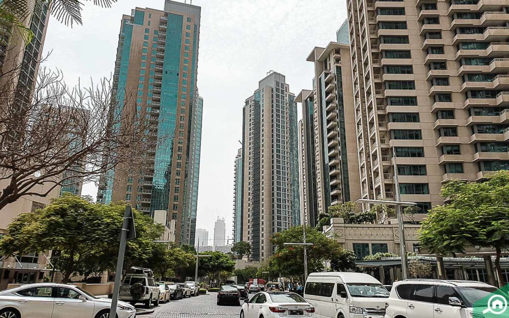 busy streets outside bahwan tower downtown