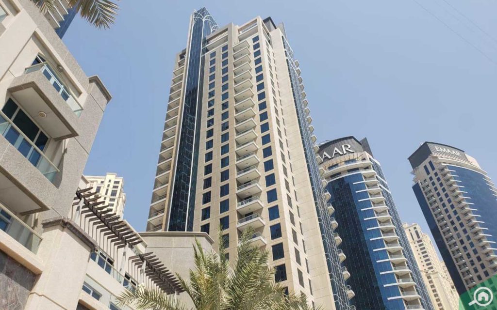 frontal view of aurora dubai marina