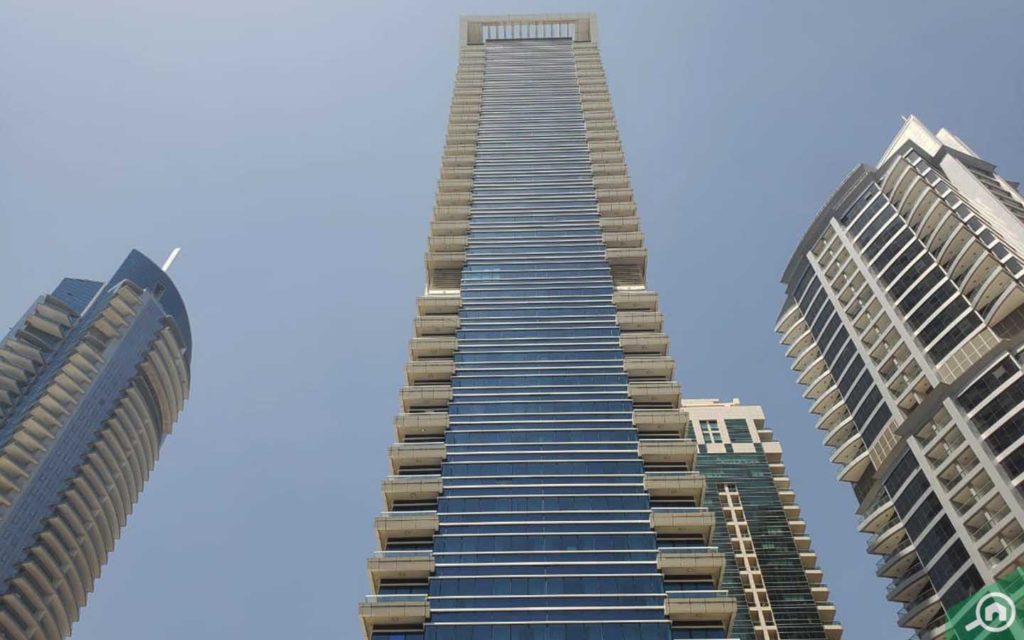 frontal view of barcelo residences in dubai marina