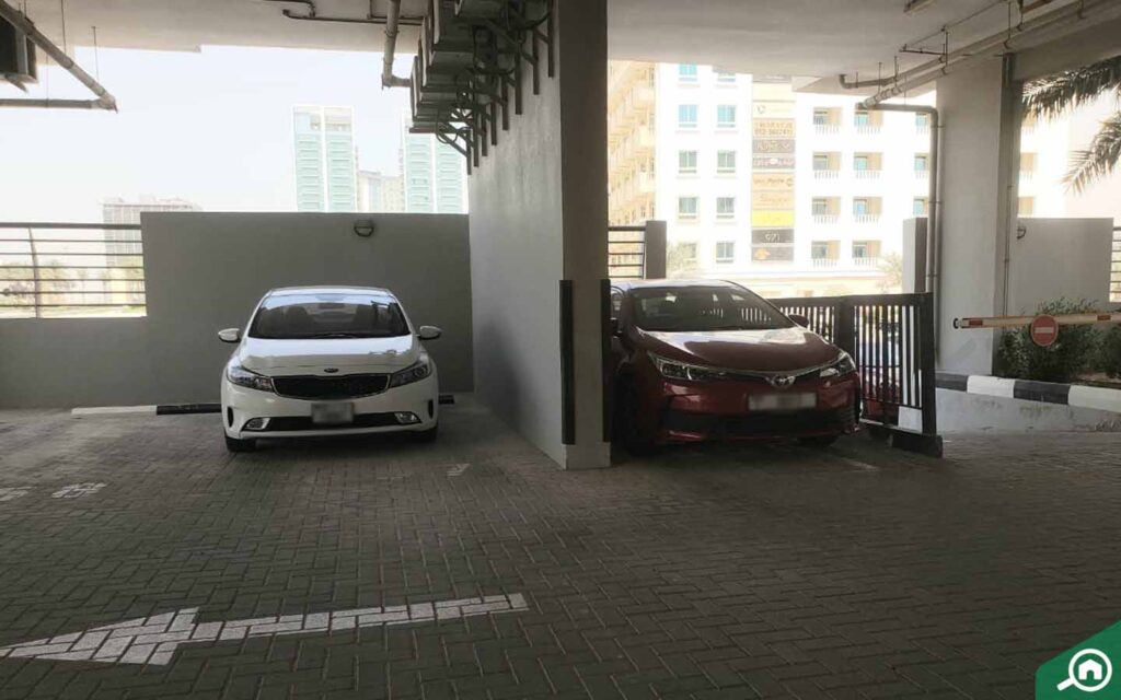 Covered parking space in the building