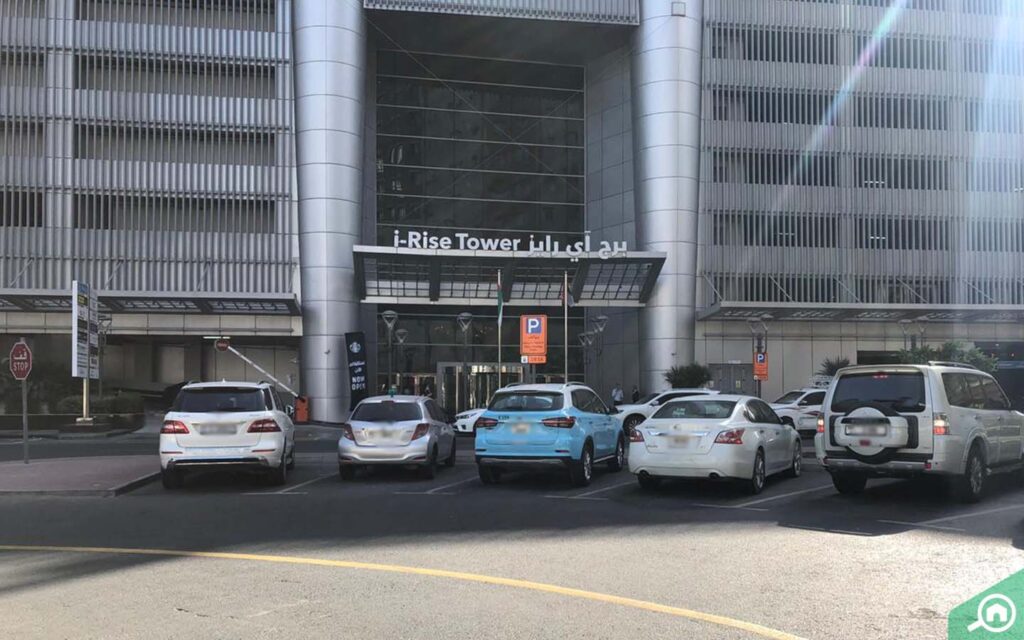entrance view of I-Rise tower in Barsha Heights TECOM