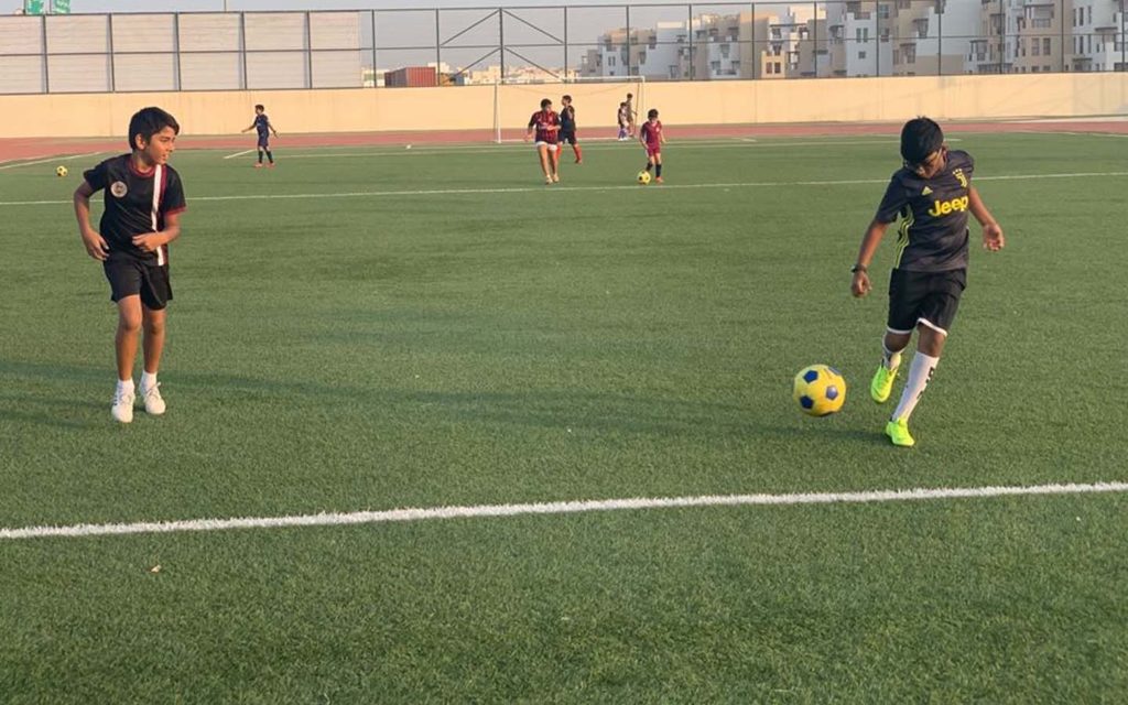 football playing field in the school